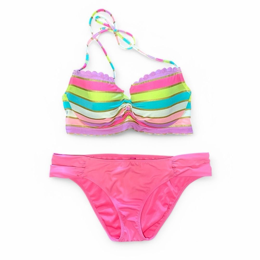 Victoria’s Secret Pink Striped Bikini Set 32D